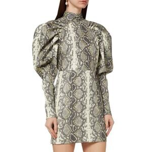 ROTATE Birger Christensen Python Snake Print Kim Puff Sleeve Dress